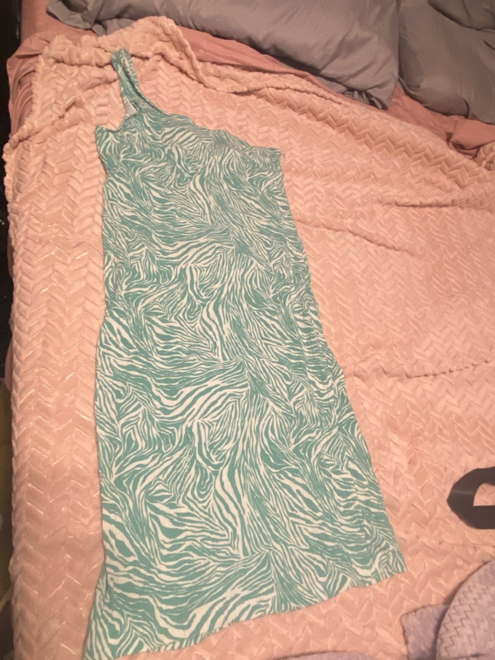 Nine West One-Shoulder Mint and White Zebra-Print Maxi Dress